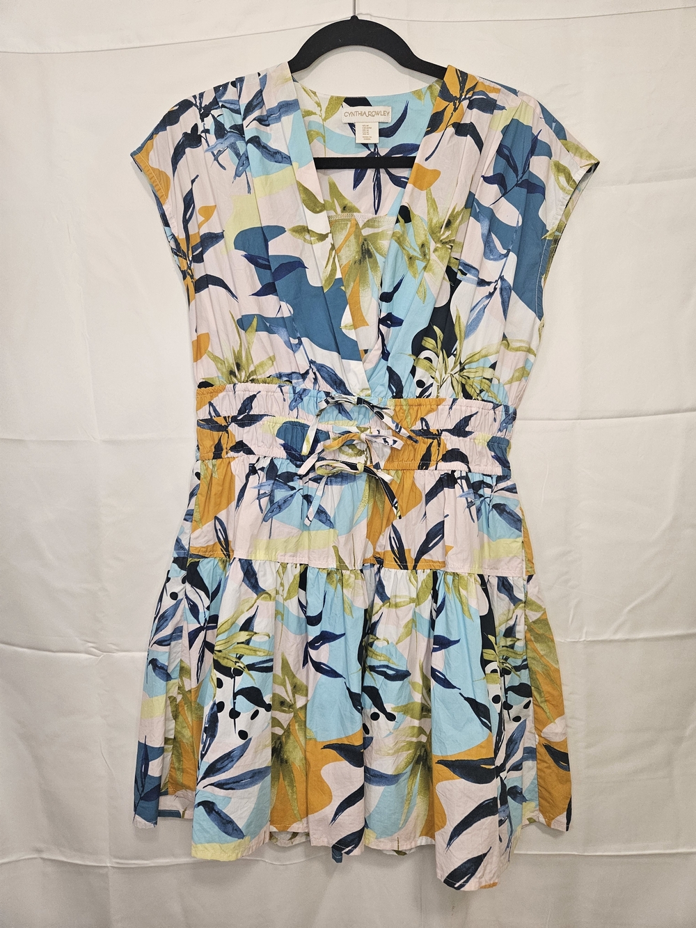Cynthia Rowley Tropical Mini Dress with pockets Abstract Beach Vacation Casual